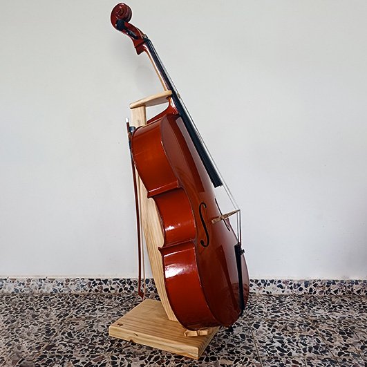 suporte de chão em madeira para violoncelo e arco 