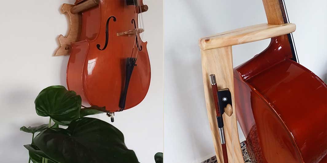 escolha seu melhor suporte para violoncelo e arco, acomode no chão ou na parede