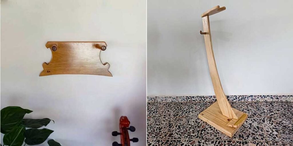 Suporte em madeira de parede e chão para violoncelo e arco Liles Designer